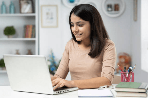 Student preparing documents